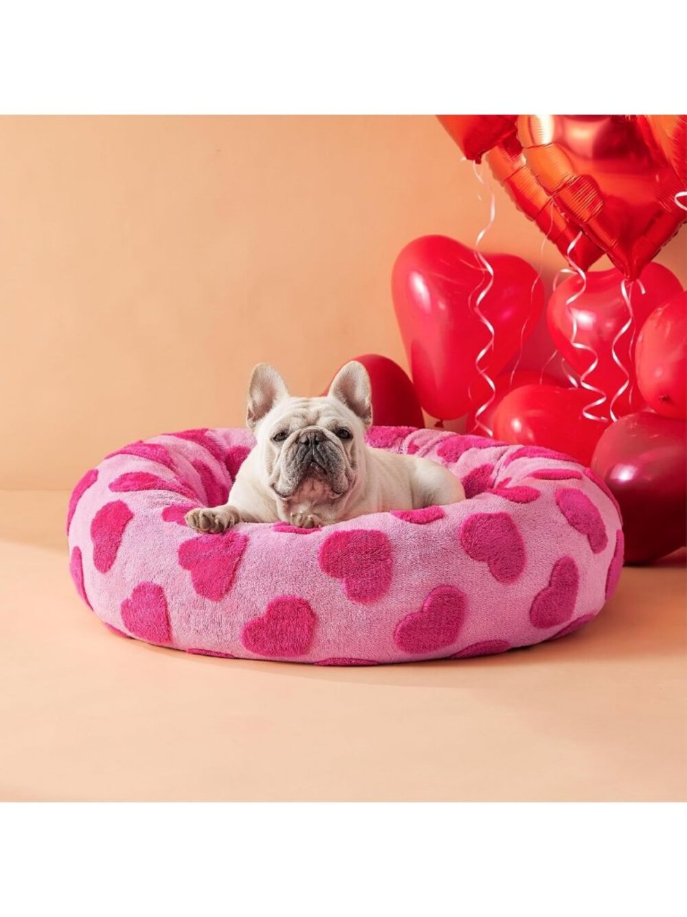 Cozy Jacquard Donut Dog Bed - Medium 30x30x8in, Heart Print, TV Featured Pet Bed